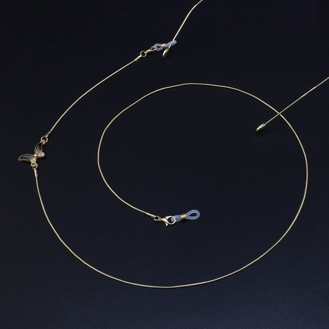 Butterfly Rhinestone Copper Metal Snake Chain Glasses Holder Non Slip Silicone Loop Eyewear Lanyard Neck Strap Decorative