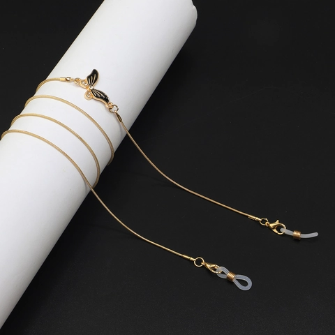 Butterfly Rhinestone Copper Metal Snake Chain Glasses Holder Non Slip Silicone Loop Eyewear Lanyard Neck Strap Decorative