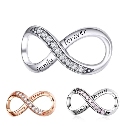 S925 Sterling Silver Infinity Charm Family Forever Engraved Bead Rhinestone Inlaid DIY Bracelet Accessory Jewelry For Women