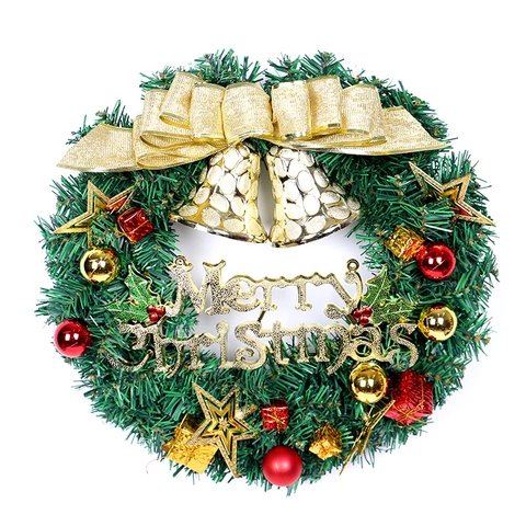 Weihnachtsranz PVC Künstliche Kiefernadeln Mit Goldenen Glocken Schleife Merry Christmas Schild Für Tür Wand Dekoration