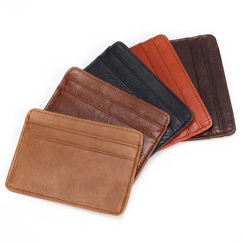 Slim Card Holder Genuine Cowhide Leather Multi Slot Ultra Thin Wallet For Men Vintage Retro Style Minimalist Purse