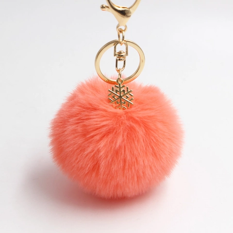 Porte-Clés Pompon En Fausse Fourrure Fluide Avec Pendentif Flocon De Neige En Métal Sac Décoratif Doux Suspendu Anneau De Voiture Mode