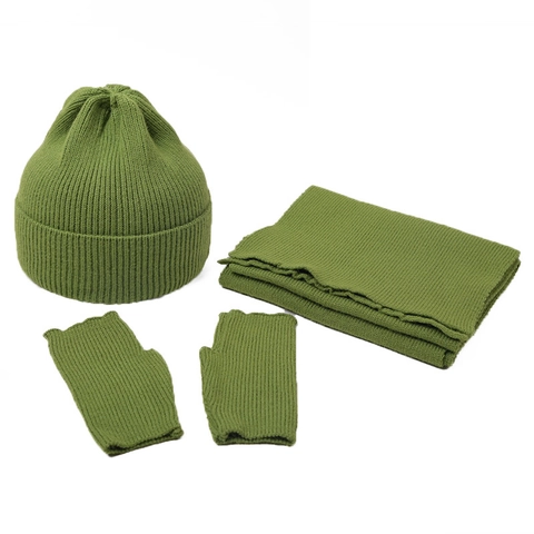 Gorro Bufanda Y Mitones De Punto De Invierno Cálido Color Sólido Punto Acanalado Accesorios Al Aire Libre Para Adultos