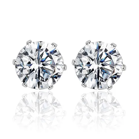 Classic Round Cubic Zirconia Stud Earrings Copper With Stainless Steel Earring Post 6-Prong Minimalist Jewelry For Women Men
