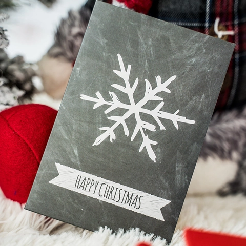 Cartes De Vœux De Noël Style Ardoise Vintage Et Enveloppes Motif Flocon De Neige Renne Dessiné À La Main Papeterie