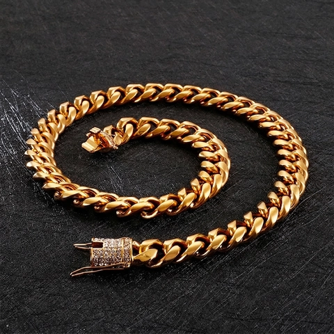 Collar De Cadena Cubana Hip Hop Acero Inoxidable Con Cierre De Estrás Joyería Punk Streetwear Para Hombres Mujeres