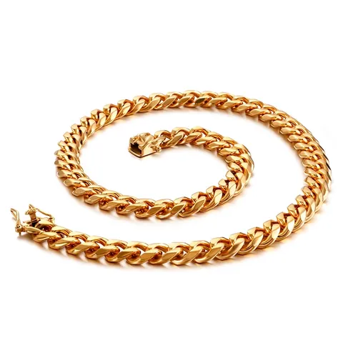 Collar Cadena Cuban Link Acero Inoxidable Cierre Circones Diamantes Imitación Joyería Hip Hop Para Hombres