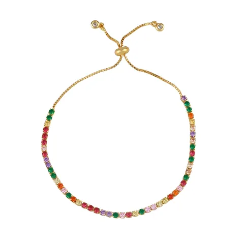 Fashion Gold Plated Brass Bracelet With Colorful Cubic Zirconia Adjustable Slider Clasp Heart Cherry Love Charm Jewelry