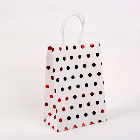 Sacs Cadeaux En Papier Kraft À Pois Avec Poignée Torsadée Pour Anniversaire Mariage Fête De Noël Shopping Emballage Nouveauté