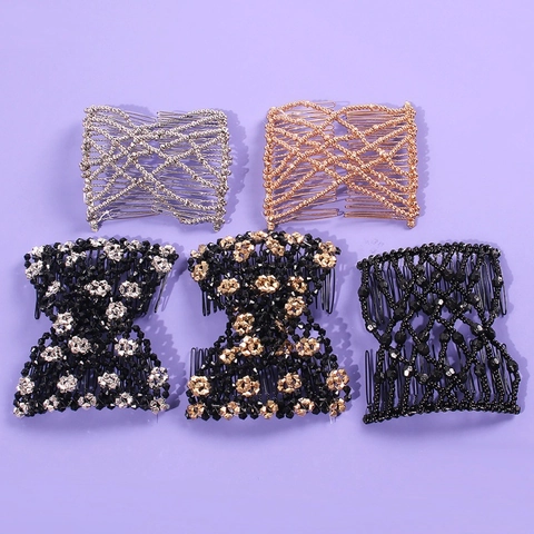 Peigne à Cheveux Magique Élastique Perlé Double Étirement pour Femmes Coiffures DIY Accessoires de Cheveux en Perles