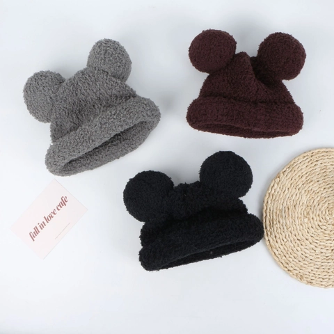 Kids Winter Hat Faux Lamb Wool Thick Warm Windproof Cute Cartoon Ears Round Top Beanie