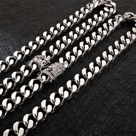 Men Cuban Link Chain Necklace And Bracelet Stainless Steel Rhinestone Hip Hop Streetwear Jewelry