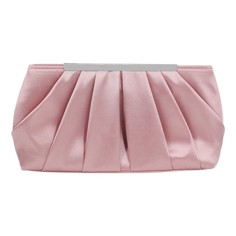 Ruched Satin Evening Clutch Bag Women Pleated Silver Metal Frame Detachable Chain Strap Wedding Party Formal Accessory