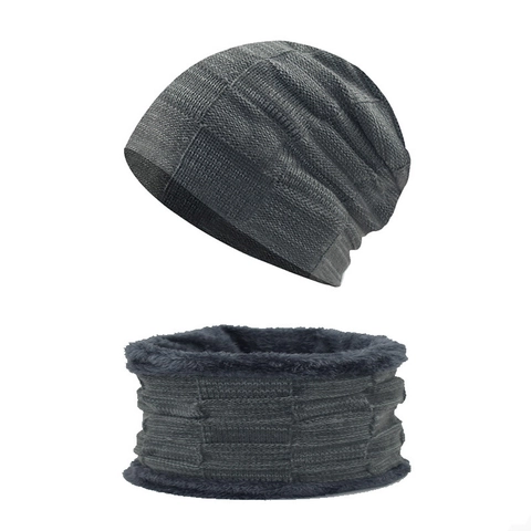 Set Berretto Beanie E Sciarpa Invernale Maglia Ciniglia Foderato In Pile Caldo Spesso Termico All'Aperto Per Uomo Donna