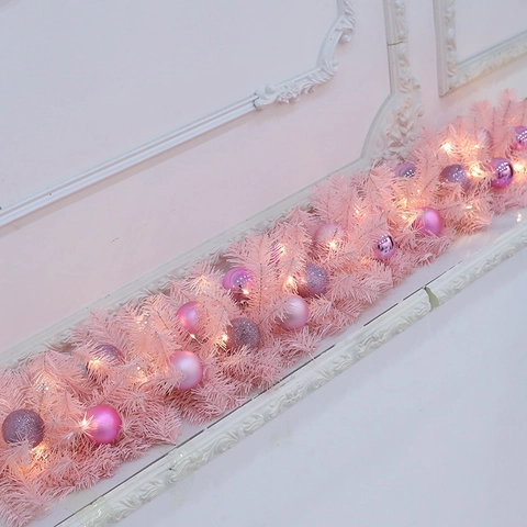 Guirnalda De Navidad Con Luces LED Bolas PVC Pino Enredadera Para Escalera Chimenea Decoración
