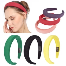 Women Fashion Padded Sponge Headband Velvet Solid Color Wide Hairband Thickened High Top Head Hoop Commute Daily Hair Accessories