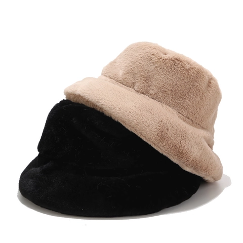 Faux Fur Bucket Hat Winter Warm Plush Solid Color Outdoor Windproof Soft Fishermans Cap Elegant Fashion Accessories