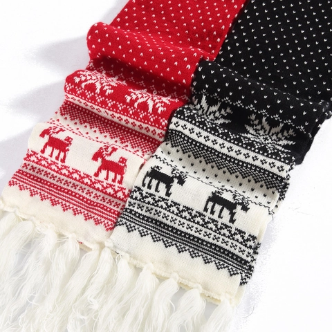 Écharpe de Noël en Tricot Renne et Flocon de Neige pour Couples Chaude Écharpe Jacquard en Acrylique Avec Glands Hiver