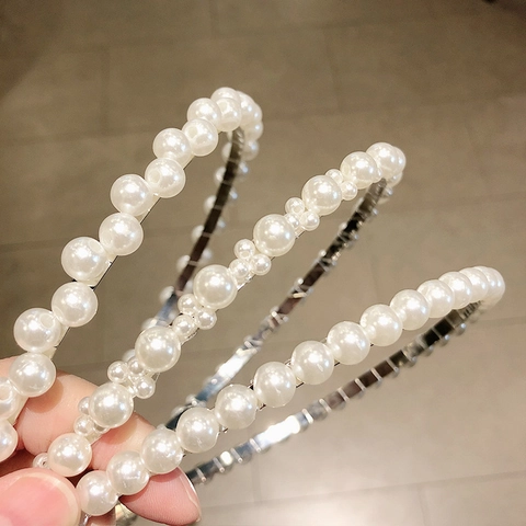 Elegant Artificial Pearl Headbands Rhinestone Metal Chain Hair Hoops For Women Girls Fashion Wedding Party Hair Accessories
