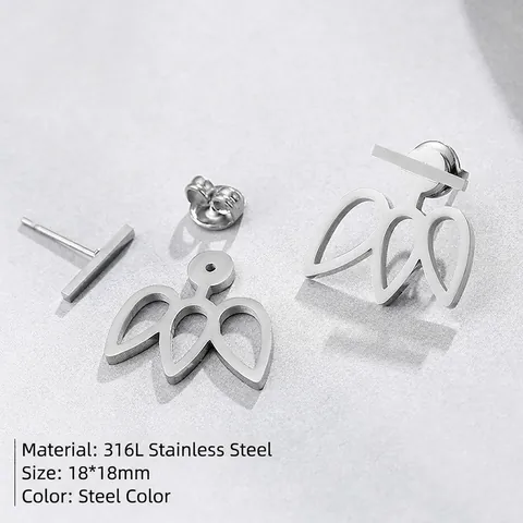 Simple 316L Stainless Steel Flower Ear Jacket Stud Earrings Minimalist Hollow Lotus Floral Earring For Women Jewelry