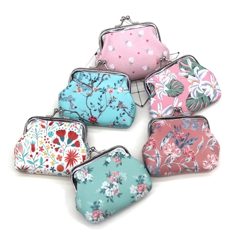 Vintage Floral Print Coin Purse Mini Wallet With Metal Kiss Lock Clasp Retro Fabric Pouch For Women Girls