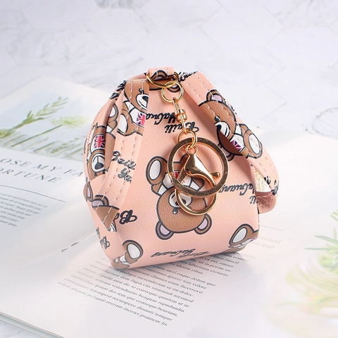Mini Zaino Forma Portamonete Pelle PU Cartone Animato Orso Portachiavi Pendente Con Perla Artificial Cerniera Piccola Borsa Per Ragazze