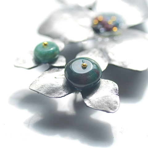 Vintage Blatt Blume Brosche Naturstein Antik Silber Legierung Halskette Anhänger Schalclip Für Damen