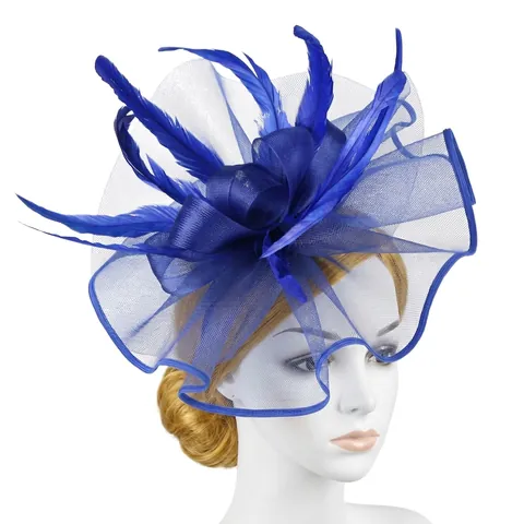 Elegante Fascinator Cappello Molletta Per Capelli Con Fiore In Rete E Piuma Per Matrimonio Festa Sposa Accessorio Vintage
