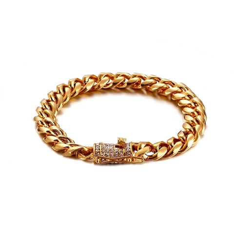 Bracciale A Catena Miami Cuban Link In Acciaio Inossidabile Con Chiusura In Strass Gioielli Hip Hop Per Uomo