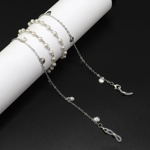 Catena Per Occhiali Argento Lega Cordino Per Occhiali Anti-smarrimento Con Künstliche Perle Sintetiche E Pendenti A Conchiglia Per Donna