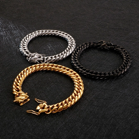 Pulsera De Cadena Cubana Para Hombre De Acero Inoxidable 316L Cadena Gruesa Pulida Joyería Hip Hop Punk