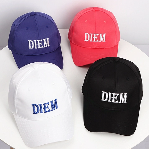 Cotton Baseball Cap Solid Color DIEM Letter Embroidery Curved Brim Adjustable Strapback Sun Hat For Men And Women
