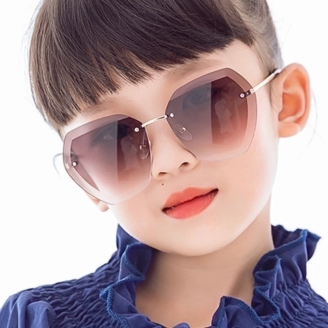 Kids Sunglasses Rimless Geometric Polygon UV400 Protection Gradient Lenses Fashion Eyewear For Boys And Girls
