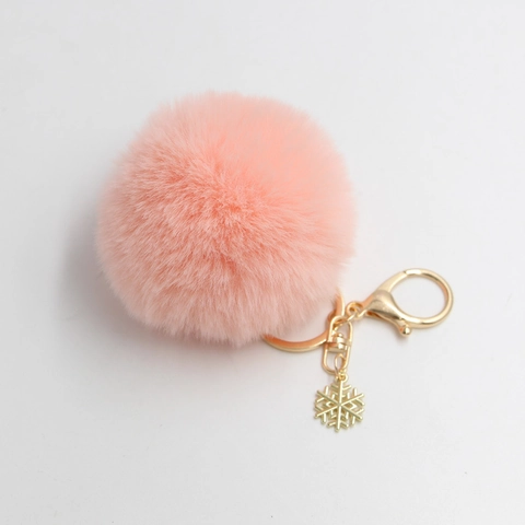Porte-Clés Pompon En Fausse Fourrure Fluide Avec Pendentif Flocon De Neige En Métal Sac Décoratif Doux Suspendu Anneau De Voiture Mode