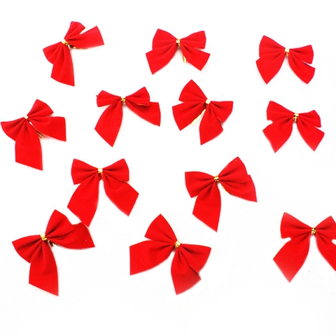 Lazos Decorativos De Navidad De Terciopelo Flocado Rojo Mini Adornos Para Árbol De Navidad Envoltura De Regalo Decoración