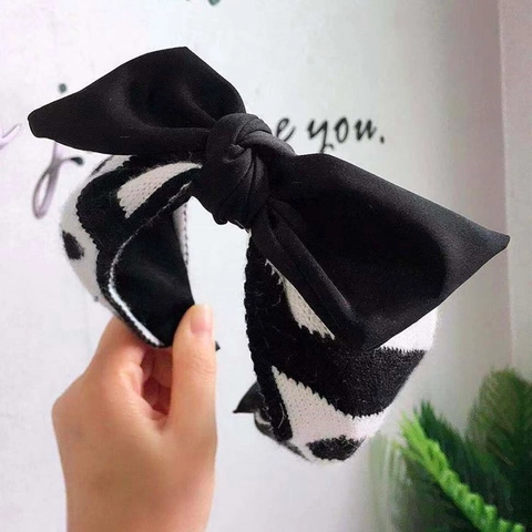 Diadema de Ala Ancha de Punto para Mujer Estilo Coreano Elegante Lazo de Hilo Banda para el Cabello Vintage Dulce Tocado de Ganchillo