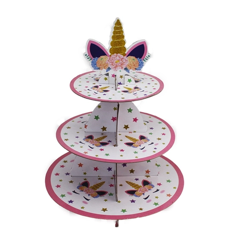 3 Tier Cardboard Cake Stand Unicorn Theme Gold Glitter Dessert Display Holder For Birthday Party Baby Shower Decor