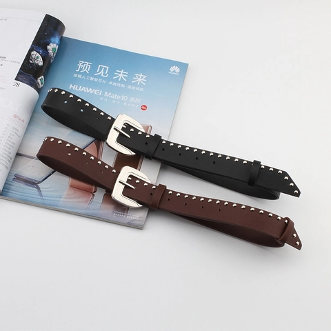 Women Faux Leather Belt With Silver Rivets Metal Pin Buckle Punk Rock Western Gothic Fashion Casual Waist Strap