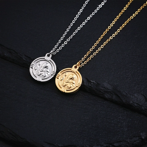 Collana Con Pendente A Moneta Vintage In Acciaio Al Titanio Con Placcatura In Oro 18K Medaglione Religioso Per Donna