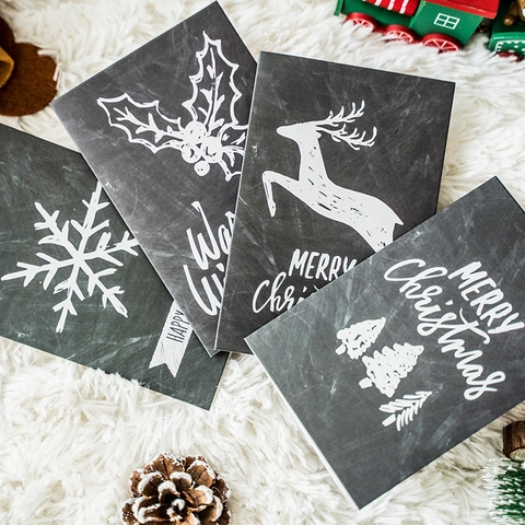 Cartes De Vœux De Noël Style Ardoise Vintage Et Enveloppes Motif Flocon De Neige Renne Dessiné À La Main Papeterie