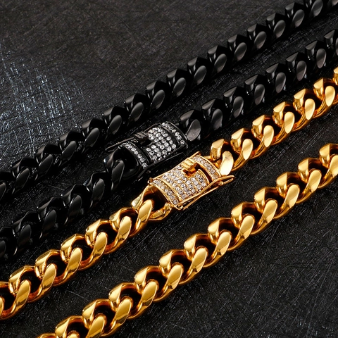 Collar De Cadena Cubana Hip Hop Acero Inoxidable Con Cierre De Estrás Joyería Punk Streetwear Para Hombres Mujeres