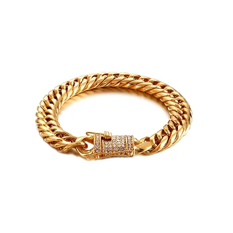 Bracciale Da Uomo In Acciaio Inossidabile Catena Cubana Hip Hop Punk Gioielli Con Chiusura In Strass Testa Di Drago