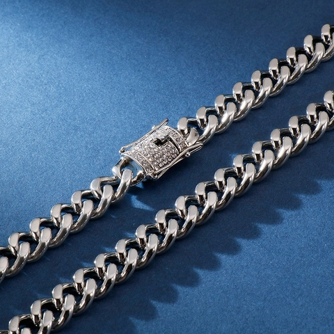Collar De Cadena Cubana Para Hombre Chapado En Oro De 18K Acero Inoxidable Hip Hop Streetwear Joyería Cierre Strass