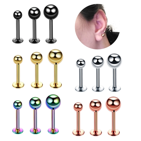 Stainless Steel Labret Stud Flat Back Internal Thread Ball Lip Piercing Jewelry Ear Cartilage Earring Unisex Body Decor