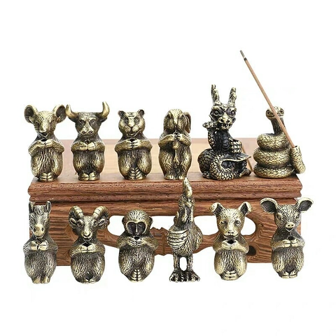 Zwölf Chinesische Sternzeichen Räucherstäbchenhalter Legierung Antik Mini Tierfigur Desktop Räuchergefäß Zen Deko