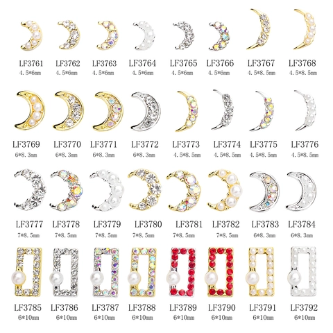 Dijes Para Uñas Aleación Luna Creciente Rectángulo Hueco Diamante De Imitación Perla Artificial Sintética DIY Decoraciones De Manicura