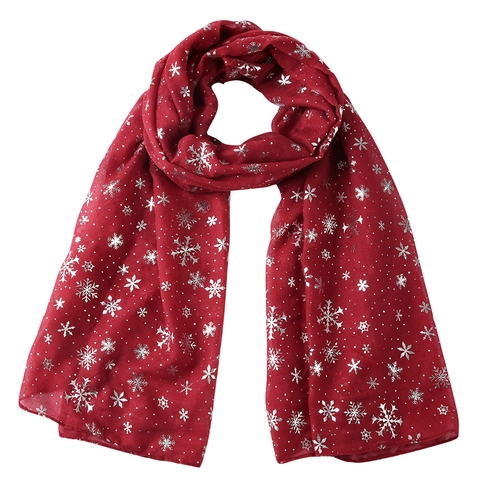 Écharpe Châle Imprimé Flocon De Neige Argenté Polyester Léger Respirant Accessoires Hiver Noël Pour Femmes