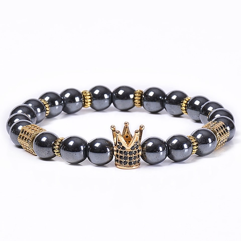 Crown Beaded Bracelets Hematite Stone Copper Micro Paved Zircon Adjustable Braided Rope Jewelry Gift For Men And Women