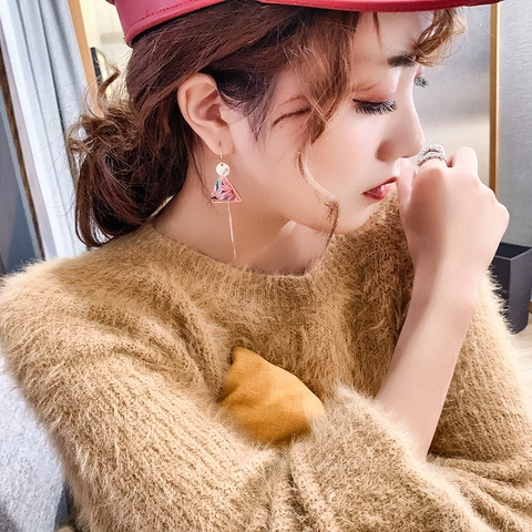 Asymmetric Triangle Dangle Earrings Alloy Floral Embroidery Retro Ethnic Long Tassel Jewelry For Women