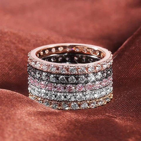 Eternity Band Ring Women Copper Zirconia Pave Set Round Cut Full Circle Micro Inlaid Minimalist Elegant Fashion Gift